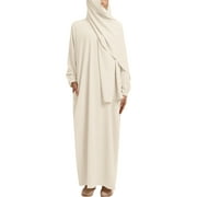 FYMNSI Women's Muslim Prayer Dress Long Sleeve Abaya Hijab Dress Long Cover Up Khimar Dress with Hijab