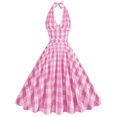 thumbnail image 1 of FYMNSI Women Retro Pink Gingham Classic Tea Dresses 50s Halter Plaid Checked Dress Tunic Swing Ruffle Dress L, 1 of 6