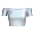 thumbnail image 1 of FYMNSI Women's Sexy Shiny Metallic Off Shoulder Crop Tube Top Strapless Holographic Tops Clubwear L o-Shiny Sliver, 1 of 4