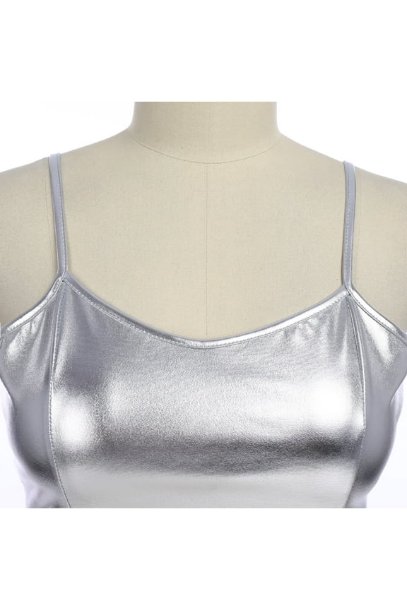 Women's Sexy Shiny Metallic Spaghetti Strap Crop Tube Top Holographic Tops Clubwear S s-Sliver