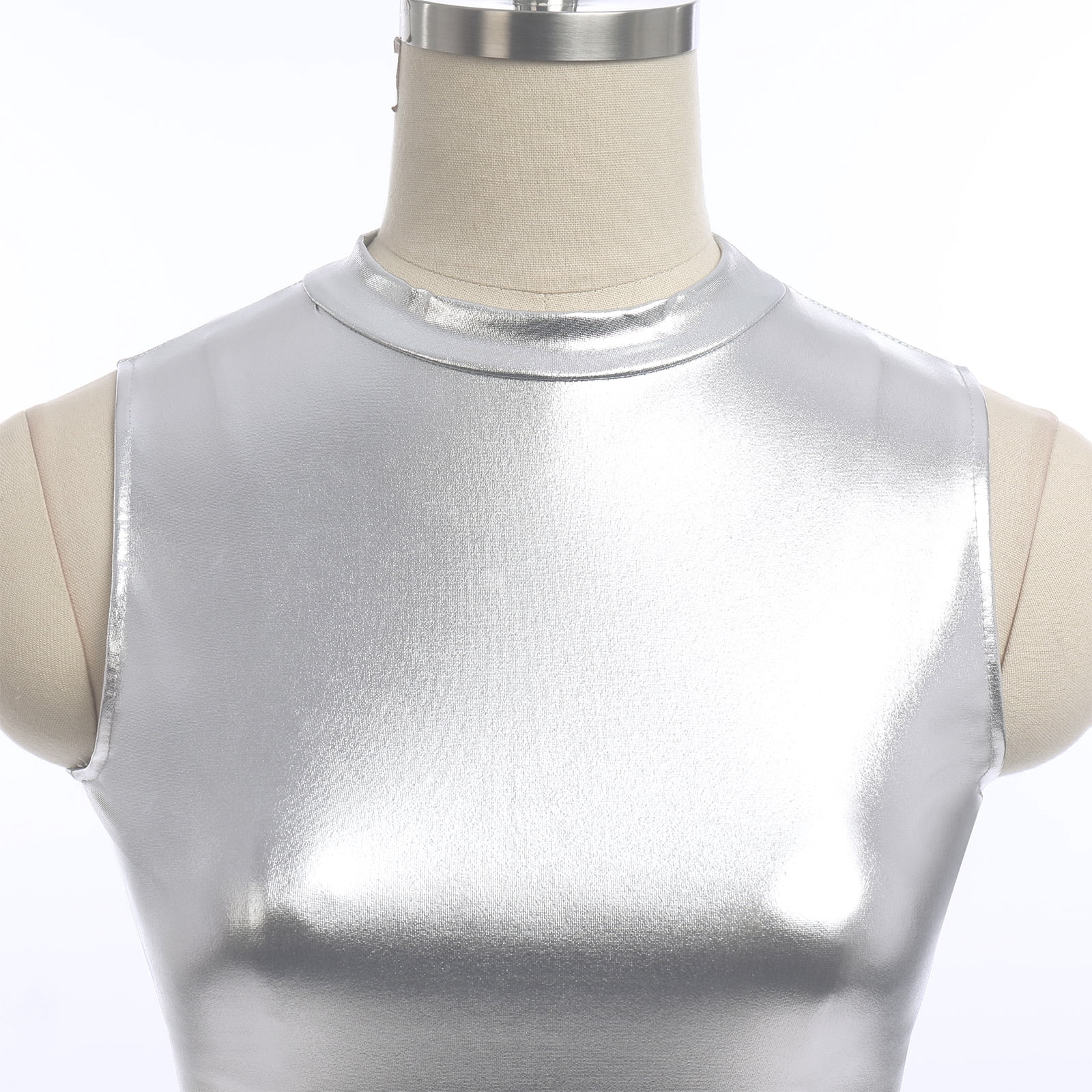 Top da donna in pelle PU lucida Raves Bar in lattice Crop Top