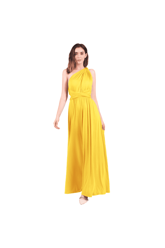 Women Transformer Evening Long Prom Dress Infinity Floor Length Dresses for Bridesmaids Multiway Wrap Convertible Dresses Yellow L