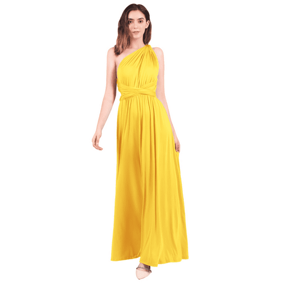 FYMNSI Women Transformer Evening Long Prom Dress Infinity Floor Length Dresses for Bridesmaids Multiway Wrap Convertible Dresses Yellow M