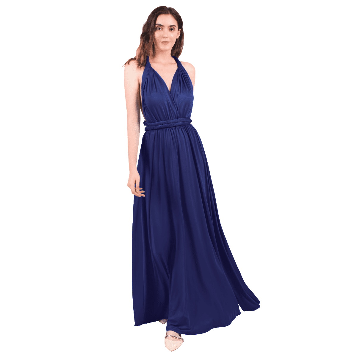halter denim midi dress Mint Velvet Mid Blue Denim Halter Midi Dress | Size 6 | Blue | Sleeveless main image 1