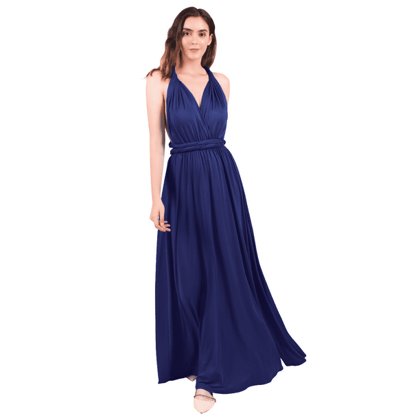 navy blue multiway bridesmaid dress One Shoulder Matcha Green Long Bridesmaid Dress with Sash – Ohmollydress main image 1