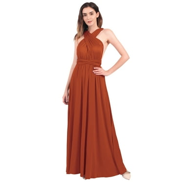 FYMNSI Women Transformer Evening Long Prom Dress Infinity Floor Length Dresses for Bridesmaids Multiway Wrap Convertible Dresses Brick Red M