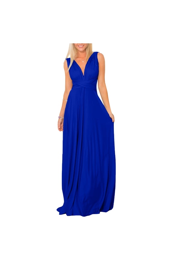 Women Transformer Evening Long Prom Dress Infinity Floor Length Dresses for Bridesmaids Multiway Wrap Convertible Dresses Royal Blue XS