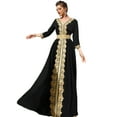 thumbnail image 1 of FYMNSI Womens Embroidery Lace Abaya Evening Dress Long Sleeve V-neck Eid Dress Moroccan Kaftan Muslim Maxi Dress L Black, 1 of 7