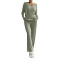 thumbnail image 1 of FYMNSI Womens Pajama Sets Long Sleeve Pjs Lounge 2 Piece Outfit Ribbed Knit V Neck Sleepwear with Pockets XS Green, 1 of 4
