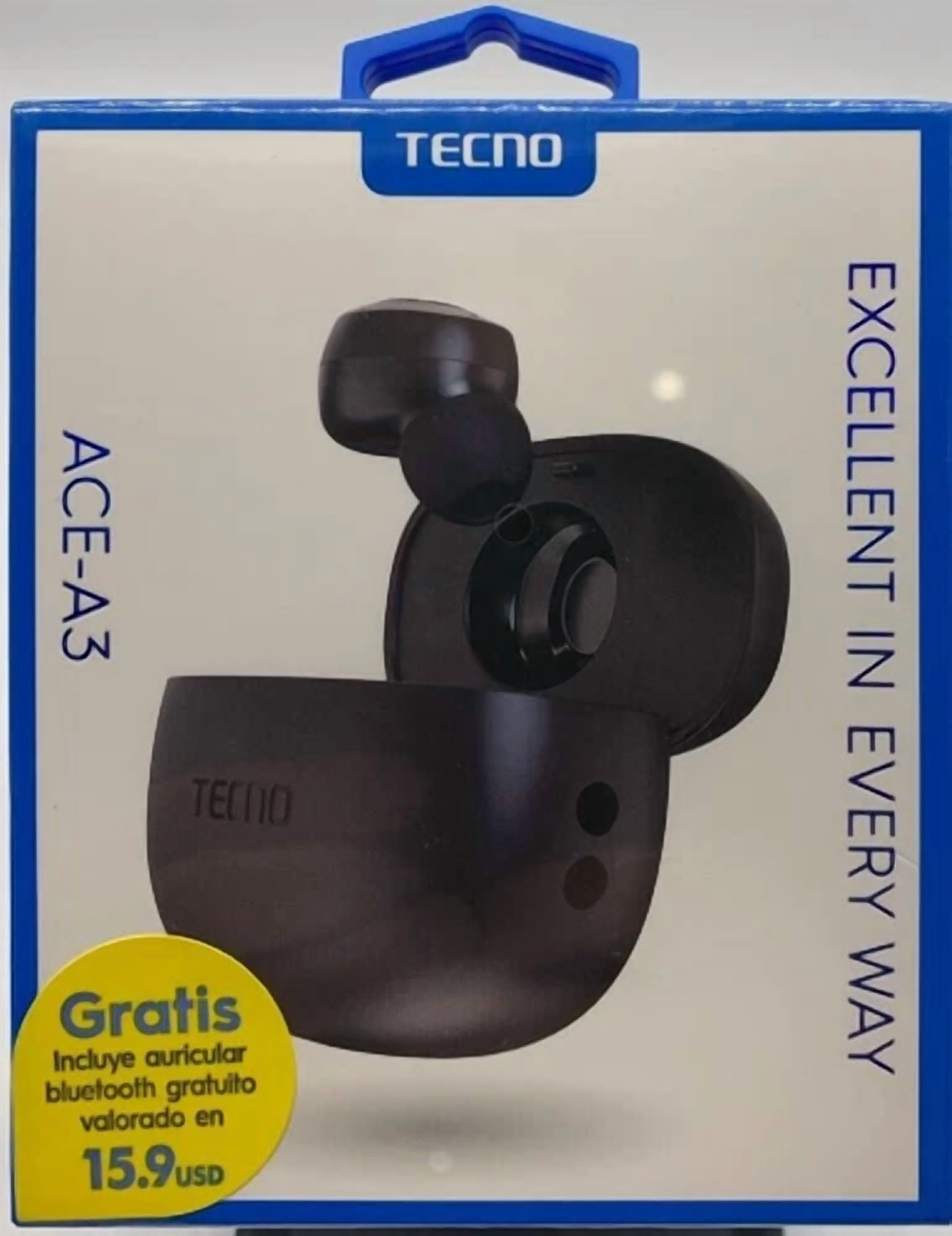 FYNA- Bluetooth Headset Tecno Ace A3 Black (Single Ear Only)