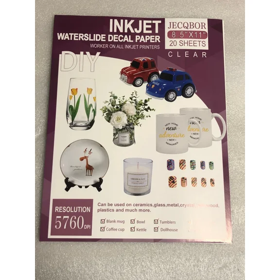 FYNA- Ink Jet Waterslide Decal Transfer Paper 8.5X11 20 Sheets
