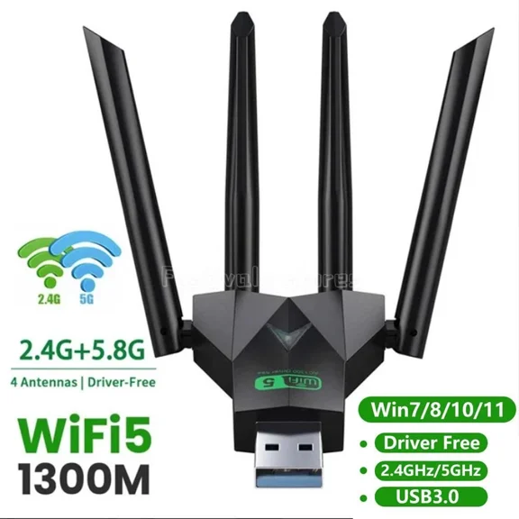 FYNA- New 1300Mbps Dual Band 2.4G/5G Wireless Usb 3.0 Wifi Adapter Network Card Dongle