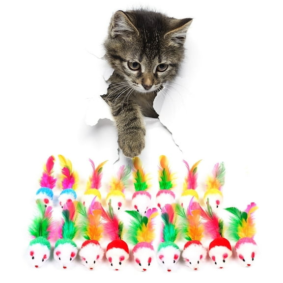 FYNIGO 17 Pack Cat Toys for Bored Indoor Cats, Colorful Cat Mouse Toy with Feathers and Catnip, Interactive Kitten Toys for Cats, Catnip Toys for Cats, Mouse Toys for Cats, Fun Cat Toys Pack