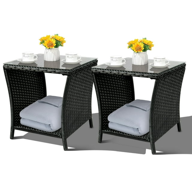 FYRICKLYLINOO Outdoor Wicker Rattan Side End Tables for Patio Set of 2