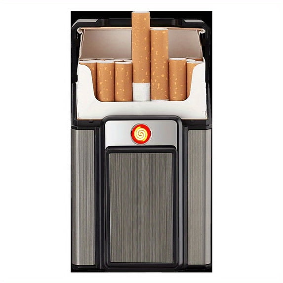 FYROXIA 2-in-1 Cigarette Case with Integrated Tungsten Lighter - USB Rechargeable Windproof Igniter featuring One-Button Pop-Up Access for 20 Standard Cigarettes