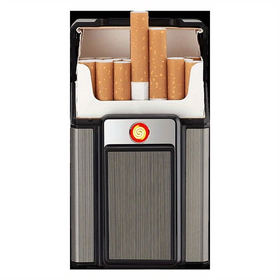 FYROXIA 2-in-1 Cigarette Case with Integrated Tungsten Lighter - USB Rechargeable Windproof Igniter featuring One-Button Pop-Up Access for 20 Standard Cigarettes