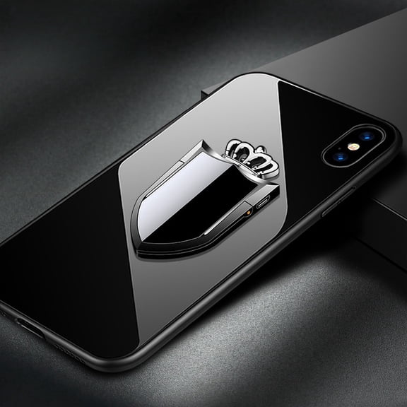 FYROXIA Royal Crown-Shaped Phone Ring Lighter - Luxury Metallic Smartphone Kickstand featuring Windproof Tungsten Coil Ignition (USB Rechargeable)