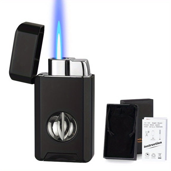 FYROXIA Windproof Torch Lighter with Visible Fuel Window - Refillable Blue Flame Lighter for Camping, Kitchen, and Outdoor Use (Butane Not Included)
