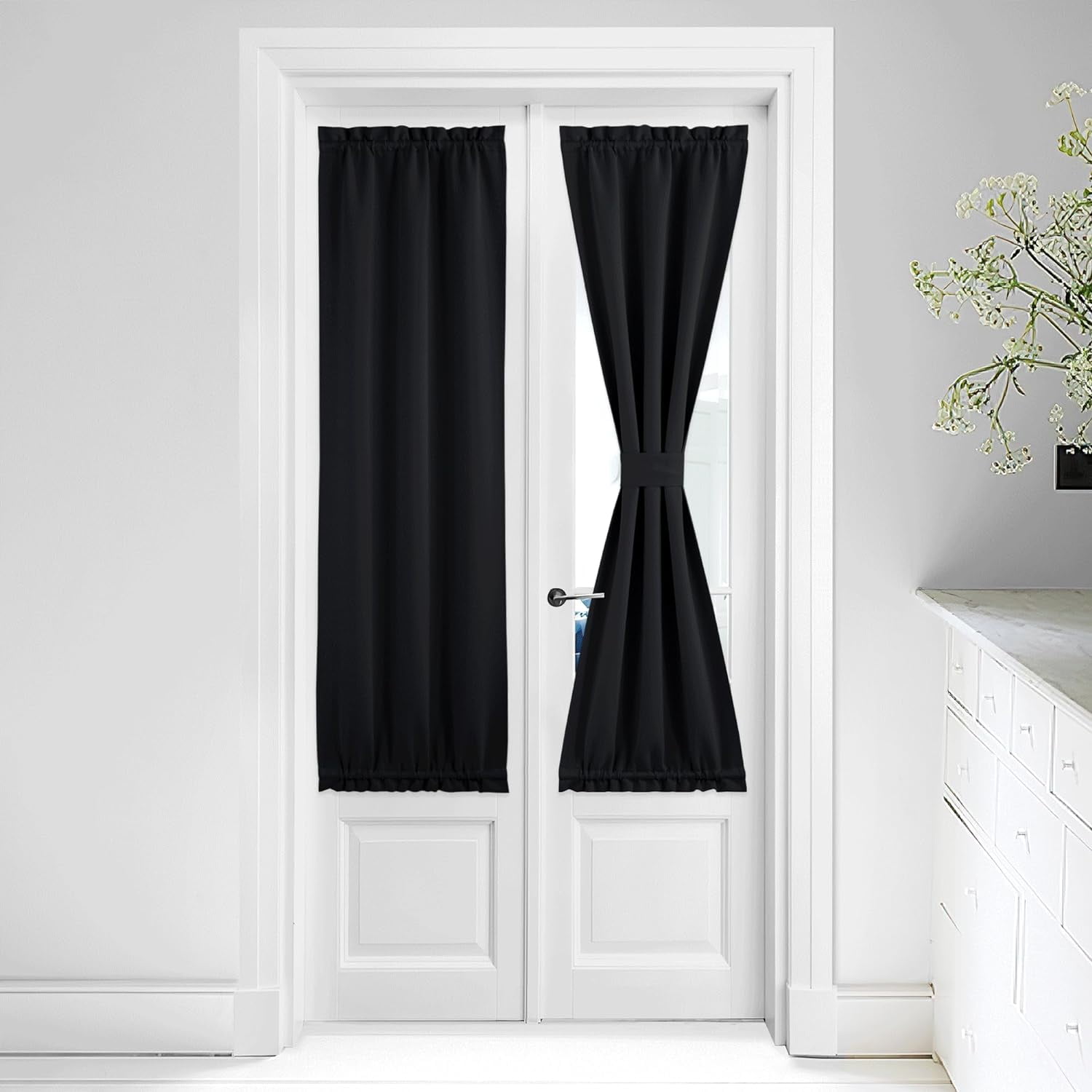 FYSGDF-Black Insulated Door Blackout Curtain, French Curtain Rod Pocket