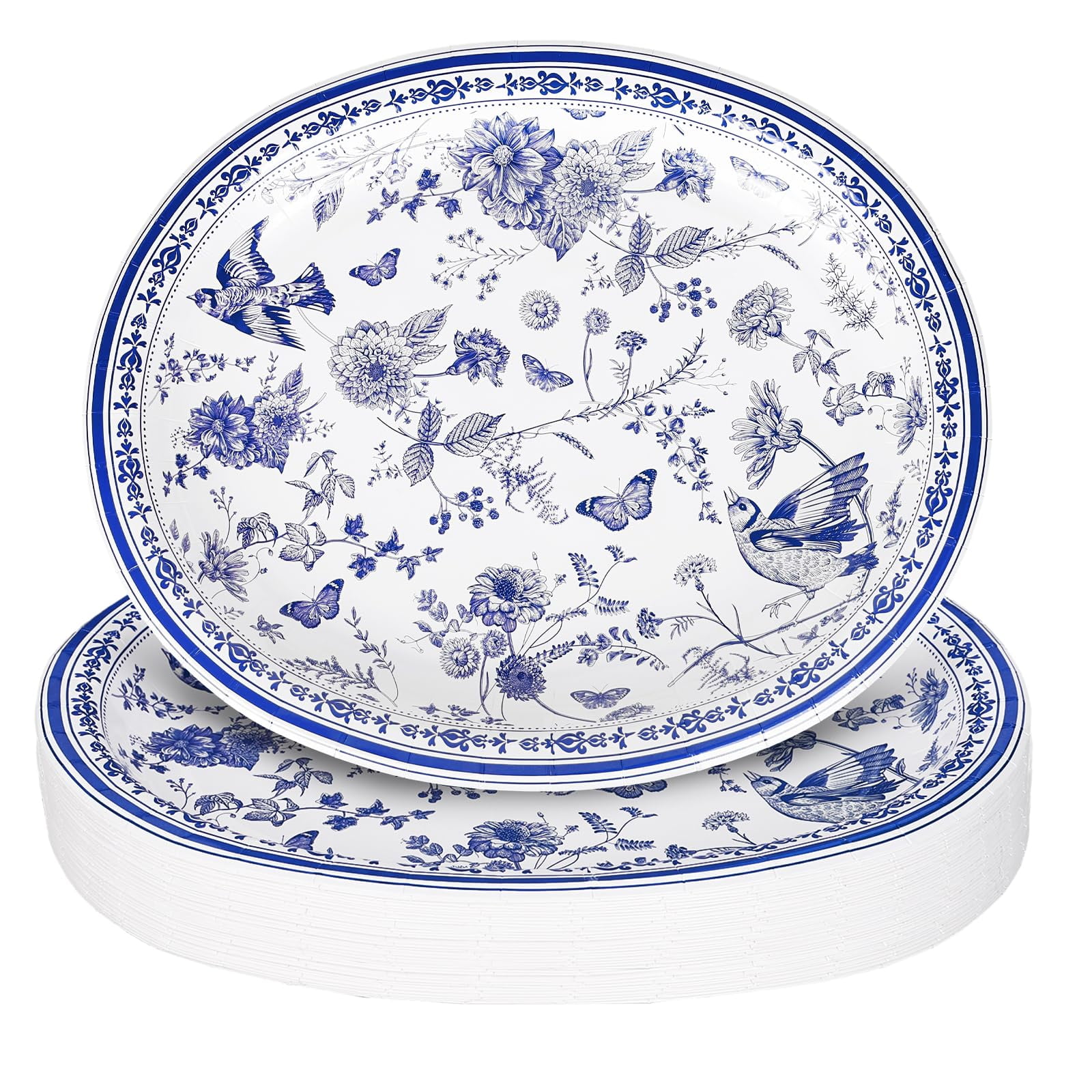 FYSUIMU 24 Pcs Blue White Floral AFN1Oval Paper Plates Chinoiserie ...