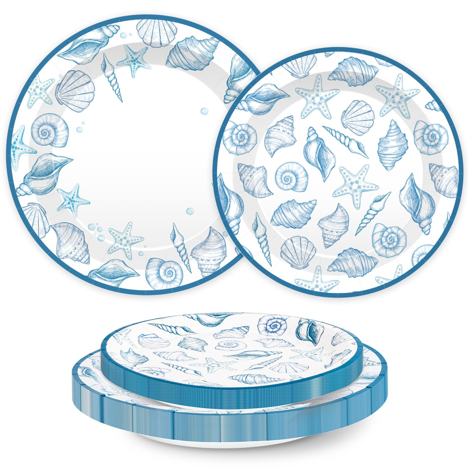 FYSUIMU 50Pcs Ocean Paper IEF31 Plates Blue Seashell Disposable Plates ...