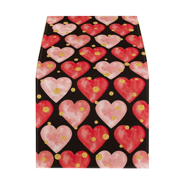 FYTPOV Black Table Runner, Valentines Day Decorations, Hot Stamping Table Runner for Wedding Party, Christmas Runner for Table Home Decor, 13x71 inch