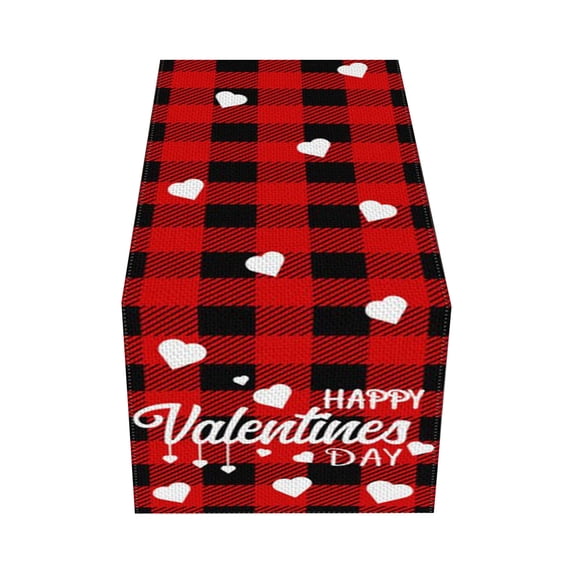 FYTPOV Buffalo Plaid Table Runner, Valentines Day Decorations, White Hearts Printed Table Runner for Wedding Party, Christmas Runner for Table Home Decor, 13x47 inch