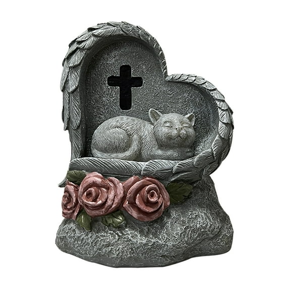 FYTPOV Cat Dog Memorial Stone with Solar Lights, Sleeping Angel Pet Memorial Gift, Headstone for Cats Dogs or Sympathy Gift, Forever Loved Pet Memorial Tombstone