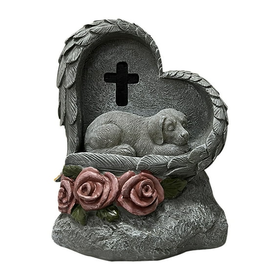 FYTPOV Cat Dog Memorial Stone with Solar Lights, Sleeping Angel Pet Memorial Gift, Headstone for Cats Dogs or Sympathy Gift, Forever Loved Pet Memorial Tombstone