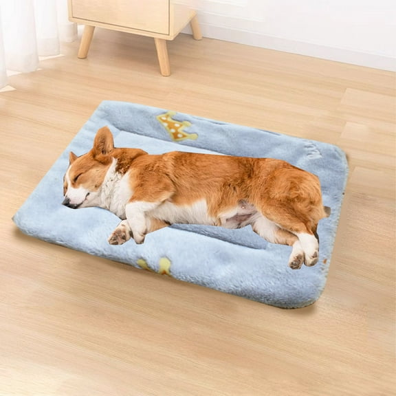 FYTPOV Dog Mat Crate Pad, Soft Pet Bed with Cute Crowns Print, Washable Crate Mat for Large Medium Small Dogs, Dog Cat Bed, M