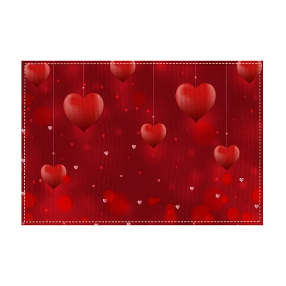 FYTPOV Flax Placemats, Hearts Printed Romantic Placemats for Kitchen and Dining, Valentines Day Decorations, Christmas Placemats for Party Home Decor, Table Decor, 18x12 in