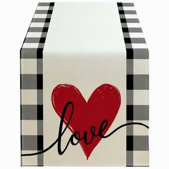 FYTPOV Flax Table Runner, Valentines Day Decorations,Black White Buffalo Plaid Table Runner for Party, Christmas Runner for Table Home Decor, Table Runners 90 Inches Long