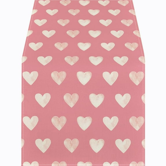 FYTPOV Flax Table Runner, Valentines Day Decorations, Hearts Printed Pink Table Runner for Wedding Party, Christmas Runner for Table Home Decor, 13x35 inch