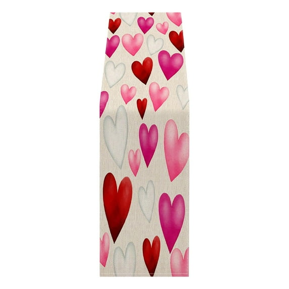 FYTPOV Flax Table Runner, Valentines Day Decorations, Romantic Colorful Hearts Table Runner for Party, Christmas Runner for Table Home Decor, Table Runners 90 Inches Long