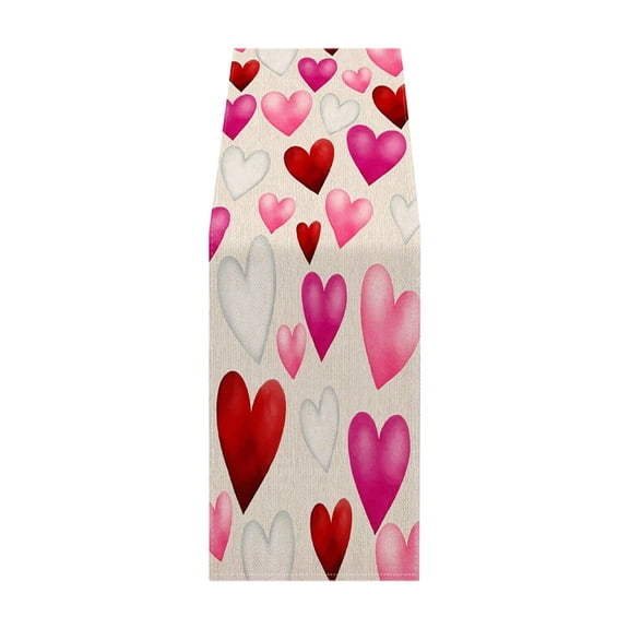 FYTPOV Flax Table Runner, Valentines Day Decorations, Romantic Colorful Hearts Table Runner for Wedding Party, Christmas Runner for Table Home Decor, 13x71 inch