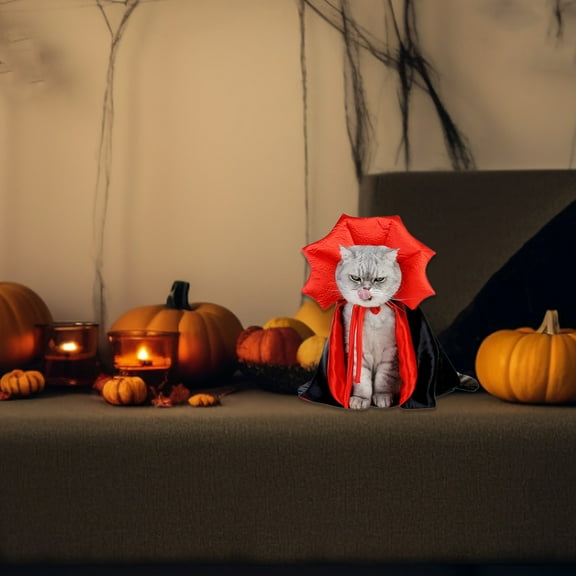 FYTPOV Halloween Cat Cape Clothes with Maple-leaf Collar, Black Red Pet Cosplay Costume Dog Clothes Party Pet Costume for Cats, Small to Medium Sized Dogs,L