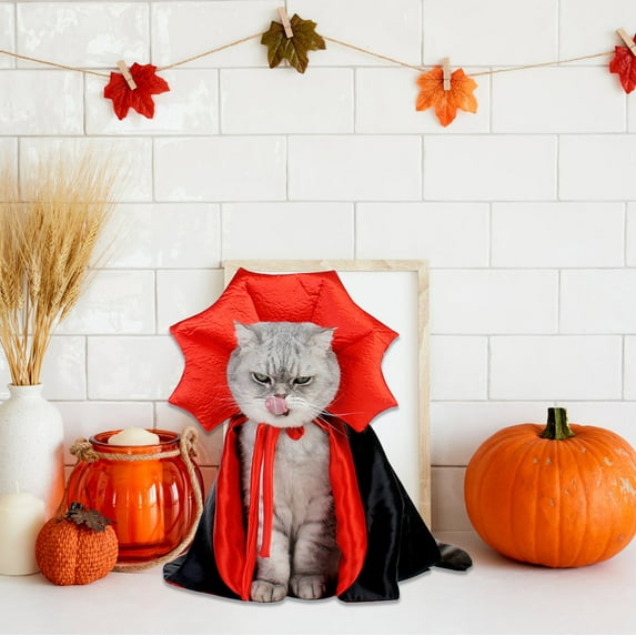 FYTPOV Halloween Cat Cape Clothes with Maple-leaf Collar, Black Red Pet Cosplay Costume Dog Clothes Party Pet Costume for Cats, Small to Medium Sized Dogs,S