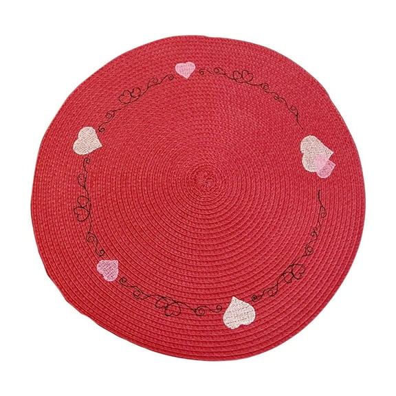 FYTPOV Hand-woven Placemats, Red Round Placemats for Kitchen and Dining, Valentines Day Decorations, Christmas Placemats for Party Home Decor, Table Decor, 15 in