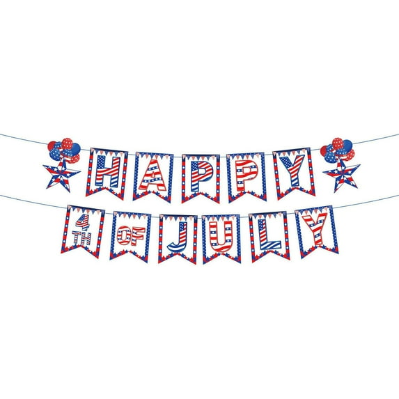 FYTPOV Happy 4th of July Banner, Independence Day Decor Banner for Party, Red White and Blue Theme Party Supplies, Memorial Day Decorations