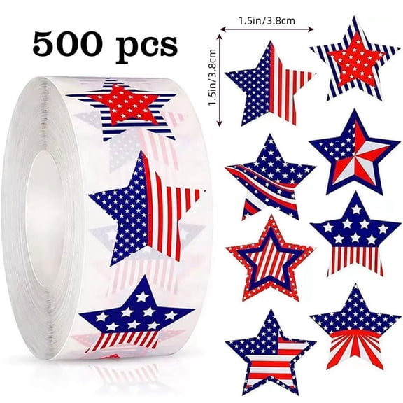 FYTPOV Independence Day 500 Stickers Star Flag Labels Roll Independence Day Envelope Sealed Independence Day DIY Decorative Stickers Independence Day Decor