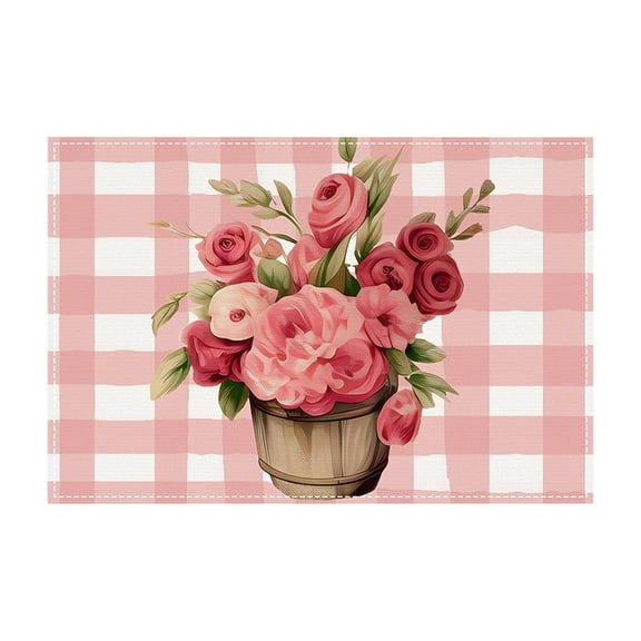 FYTPOV Linen Placemats, Pink Valentines Placemats for Kitchen and Dining, Valentines Day Decorations, Christmas Placemats for Party Home Decor, Table Decor, 18x12 in