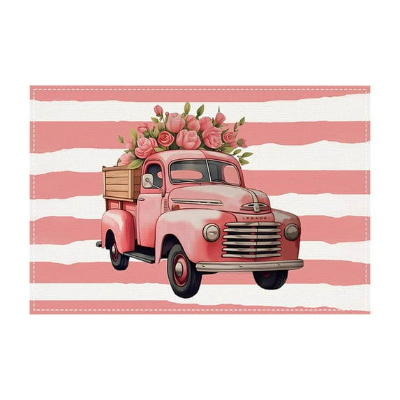 FYTPOV Linen Placemats, Pink Valentines Placemats for Kitchen and Dining, Valentines Day Decorations, Christmas Placemats for Party Home Decor, Table Decor, 18x12 in