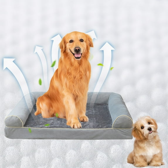 FYTPOV Orthopedic Dog Bed, Dog Bed for Large Dogs, Bolster Pet Bed Couch with Removable Washable Cover, Egg Foam and Nonskid Bottom, Gray, L