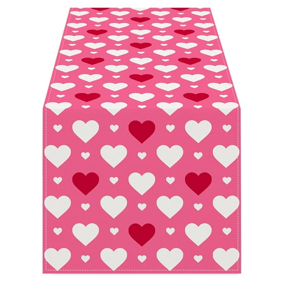 FYTPOV Pink Romantic Table Runner, Valentines Day Decorations, Red White Hearts Table Runner for Wedding Party, Christmas Runner for Table Home Decor, 13x72 inch