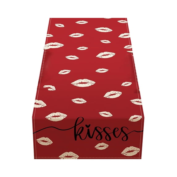 FYTPOV Red Table Runner, Valentines Day Decorations, Lips Kisses Table Runner for Wedding Party, Christmas Runner for Table Home Decor, 13x35 inch