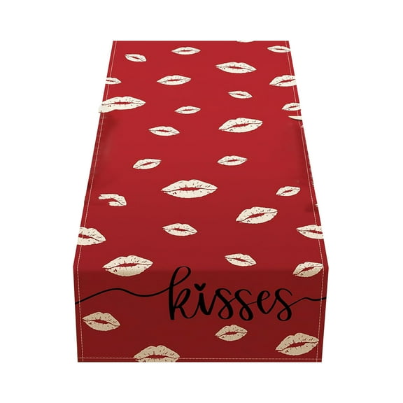 FYTPOV Red Table Runner, Valentines Day Decorations, Lips Kisses Table Runner for Wedding Party, Christmas Runner for Table Home Decor, 13x71 inch