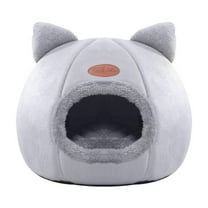 FYTPOV Warm Cat Bed, Cute Cat Cave Bed with Removable Cushion, Washable Kitten Nest Cat Head Shape House for Cats Puppy Small Dogs, L