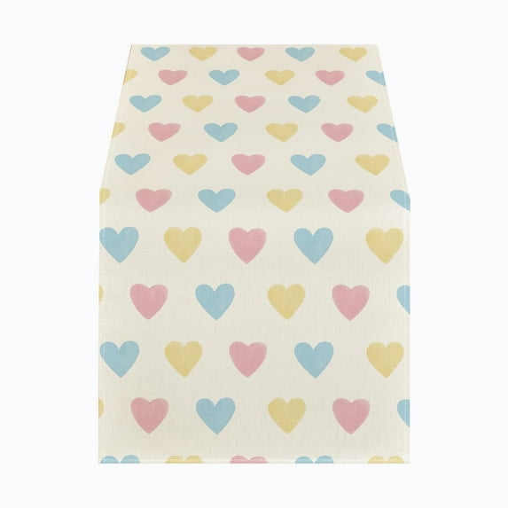 FYTPOV White Flax Table Runner, Valentines Day Decorations, Colorful Hearts Table Runner for Wedding Party, Christmas Runner for Table Home Decor, 13x47 inch