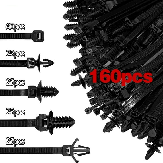 FYUU 160Pcs Car Wire Harness Fastener Tie Wrap Cable Clips Cable Ties