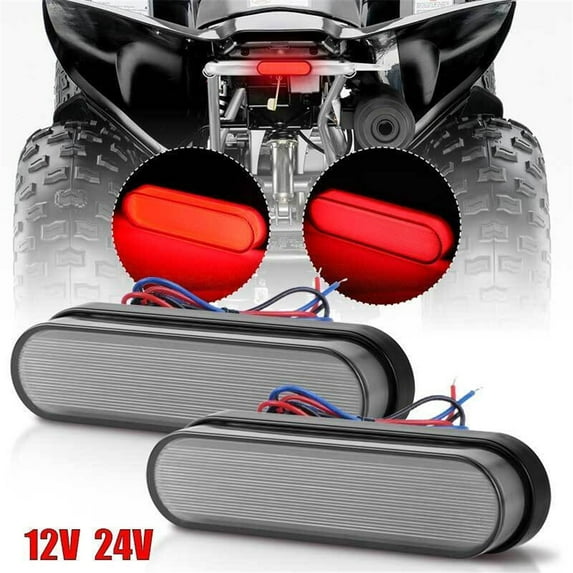 FYUU 2Pcs Trailer Truck RV 24 LED Oval Brake Tail Light Rear Stop DRL Marker Red Lamp